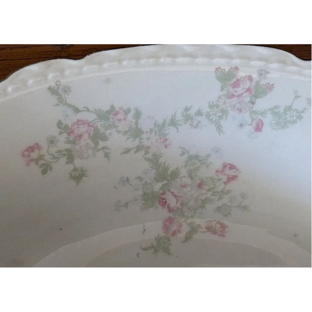 Embassy Oval Vegetable Bowl Pink & Lavender Flowers Raised Border